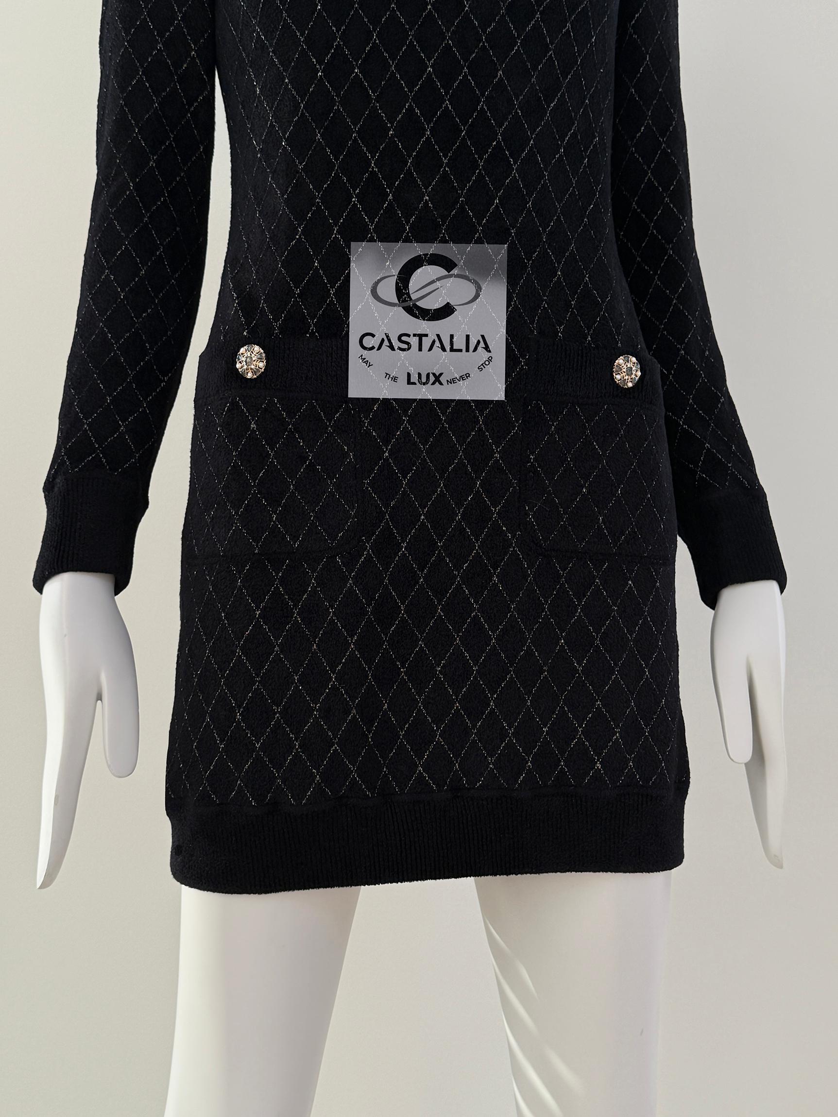 Chanel New CC Jewel Snowflake Buttons Quilted Black Dress 4
