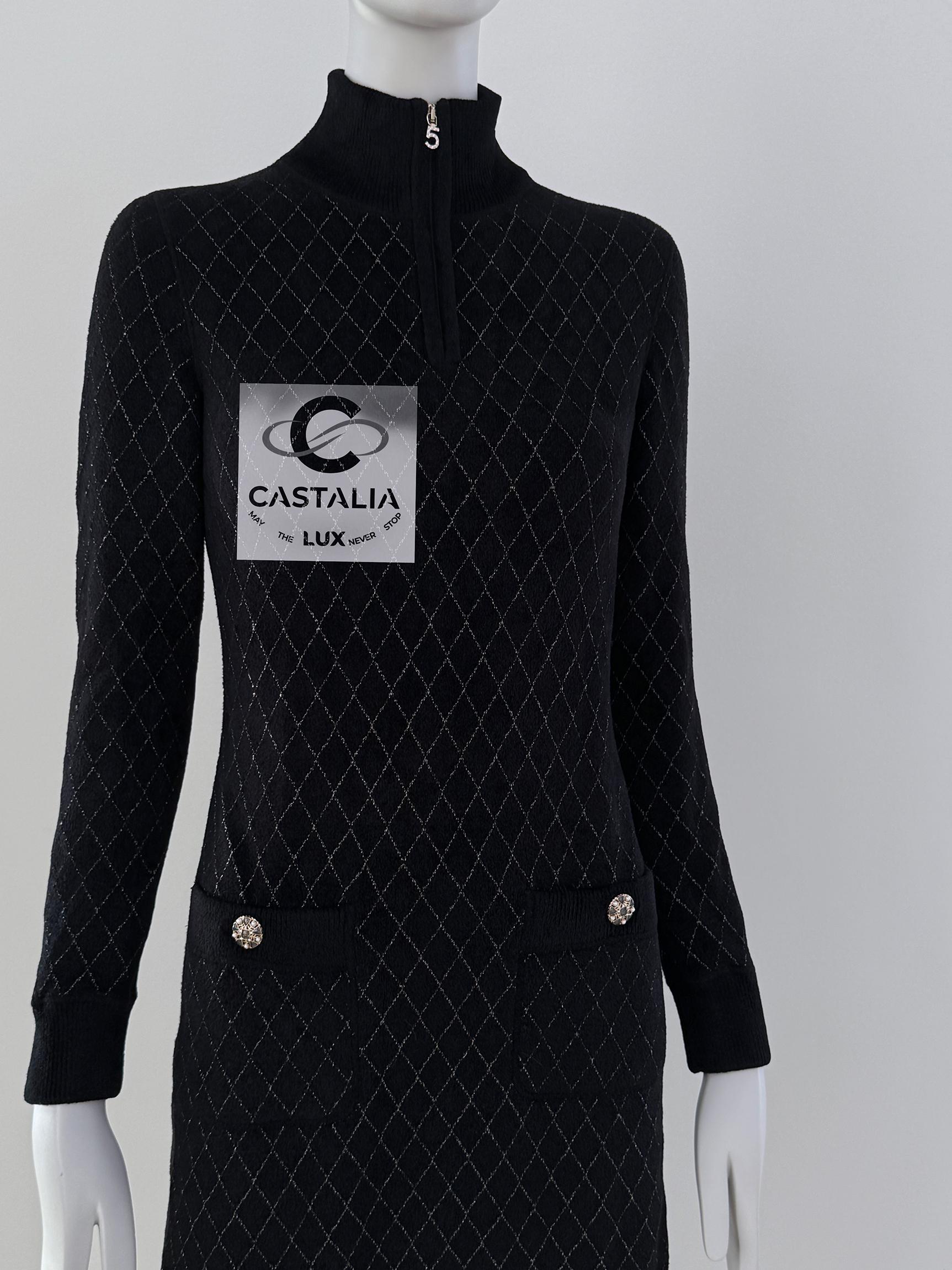 Chanel New CC Jewel Snowflake Buttons Quilted Black Dress 5