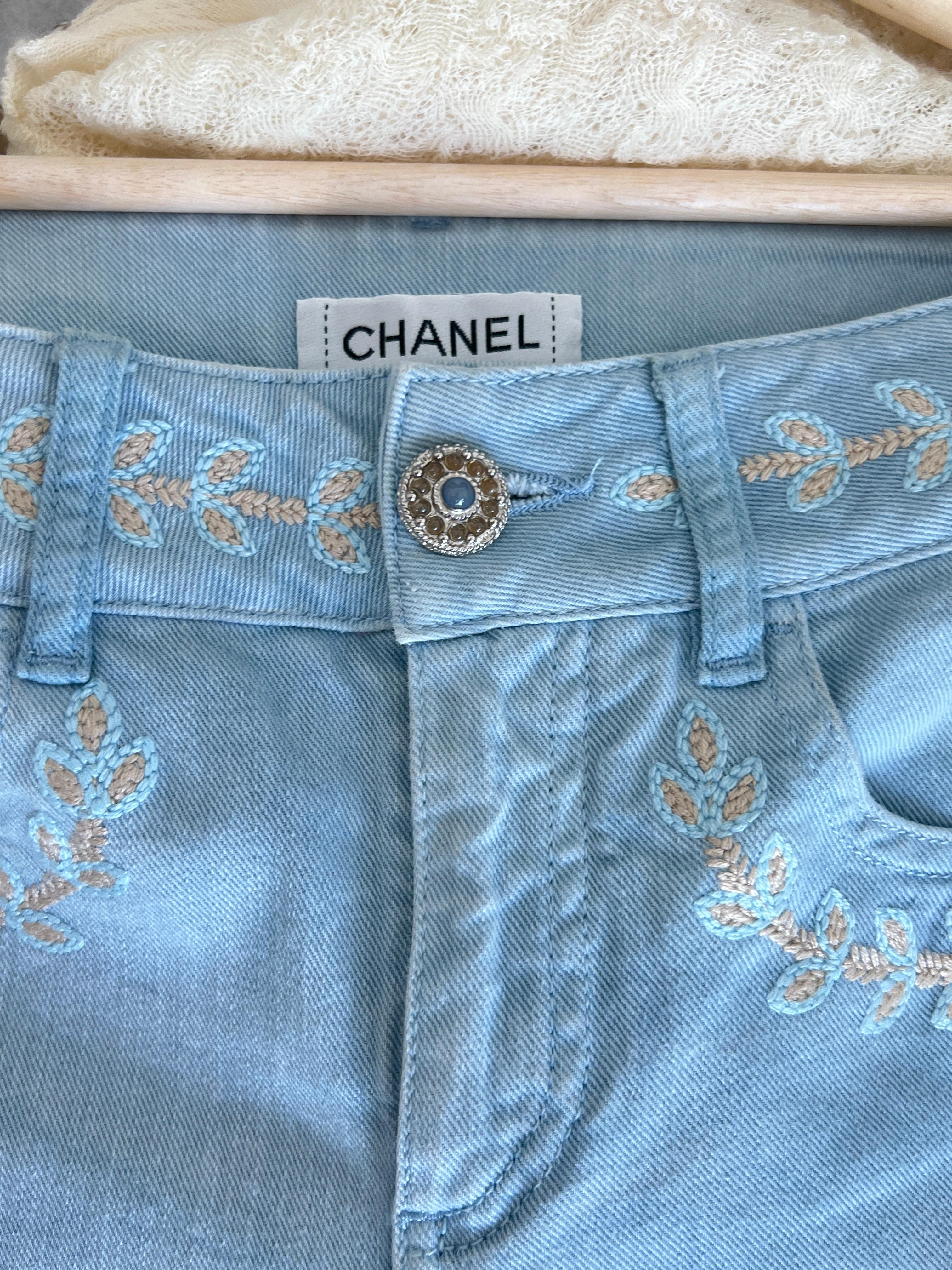 Chanel New CC Logo Embroidery Runway Jeans For Sale 1