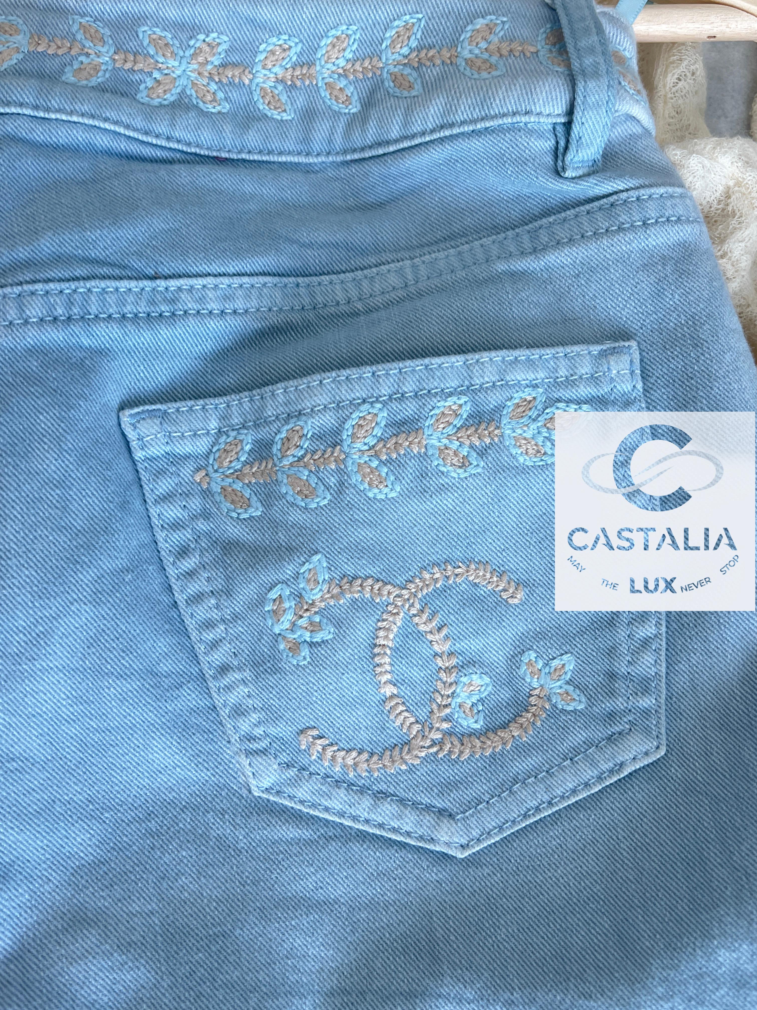 Chanel New CC Logo La Riviera Collection Runway Jeans 34 FR For Sale 6