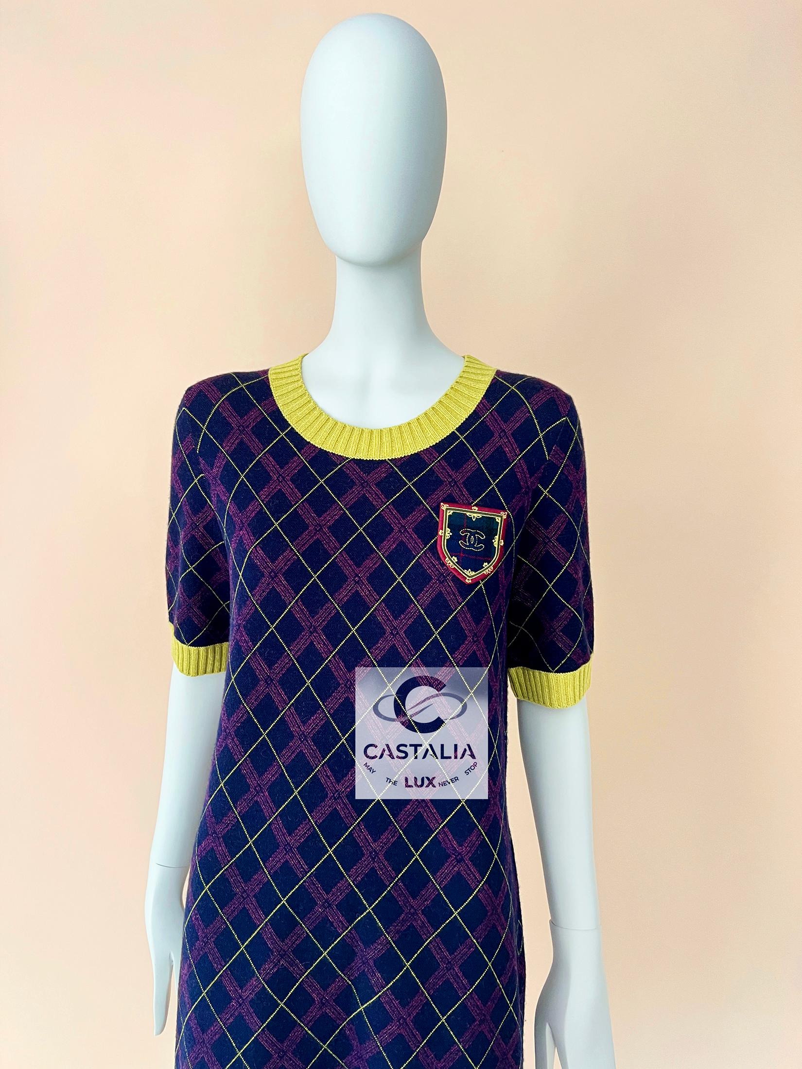 Chanel New CC Logo Patch Tartan Cashmere Dress 1