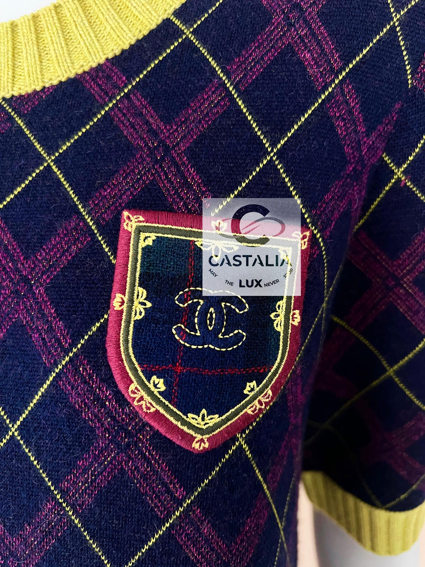 Chanel New CC Logo Patch Tartan Cashmere Dress 2