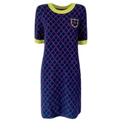 Chanel New CC Logo Patch Tartan Cashmere Dress
