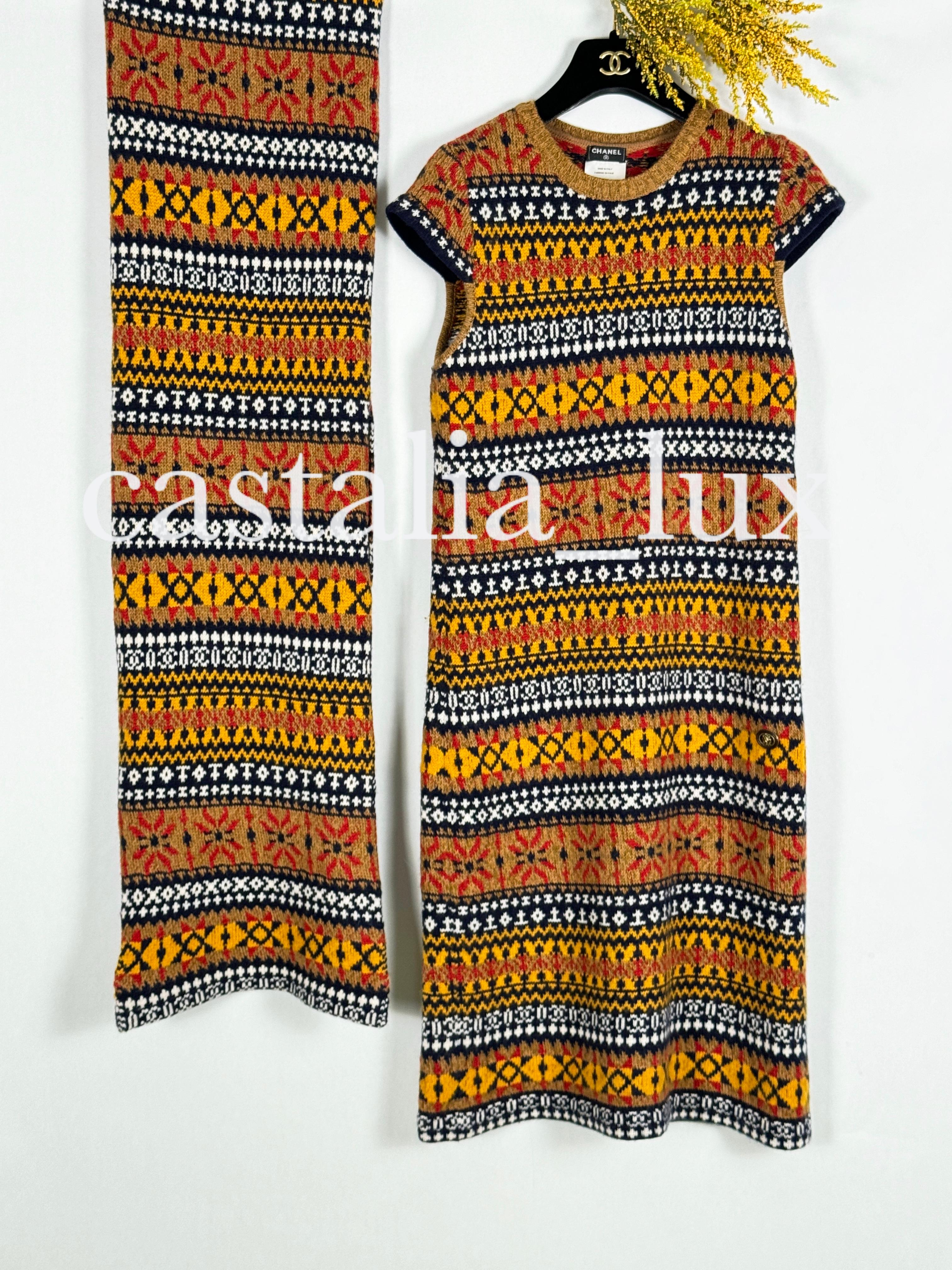 Brown Chanel New CC Logo Runway Maxi Cashmere Dress And Giant Shawl