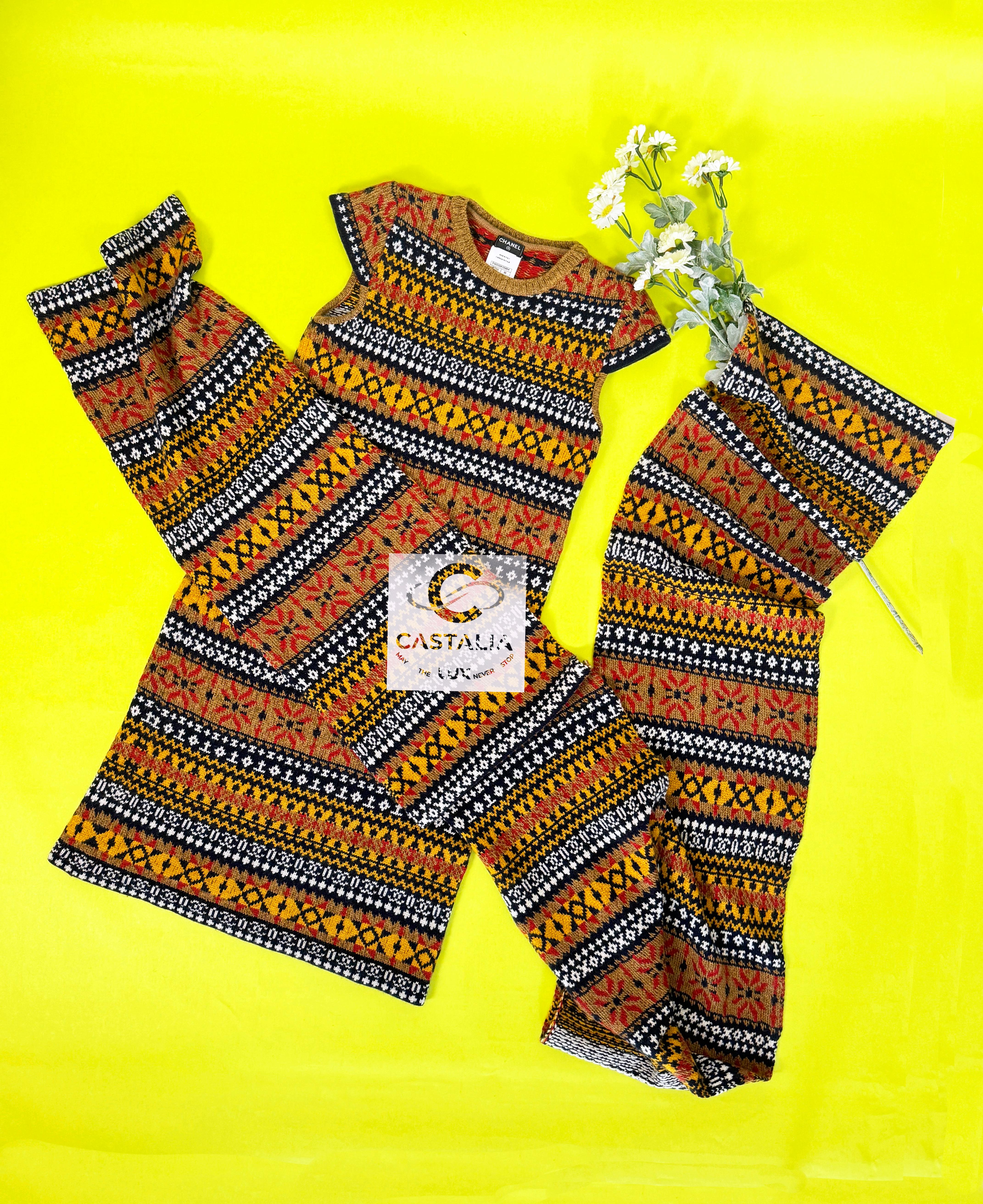 Brown Chanel New CC Logo Runway Maxi Cashmere Dress And Giant Shawl
