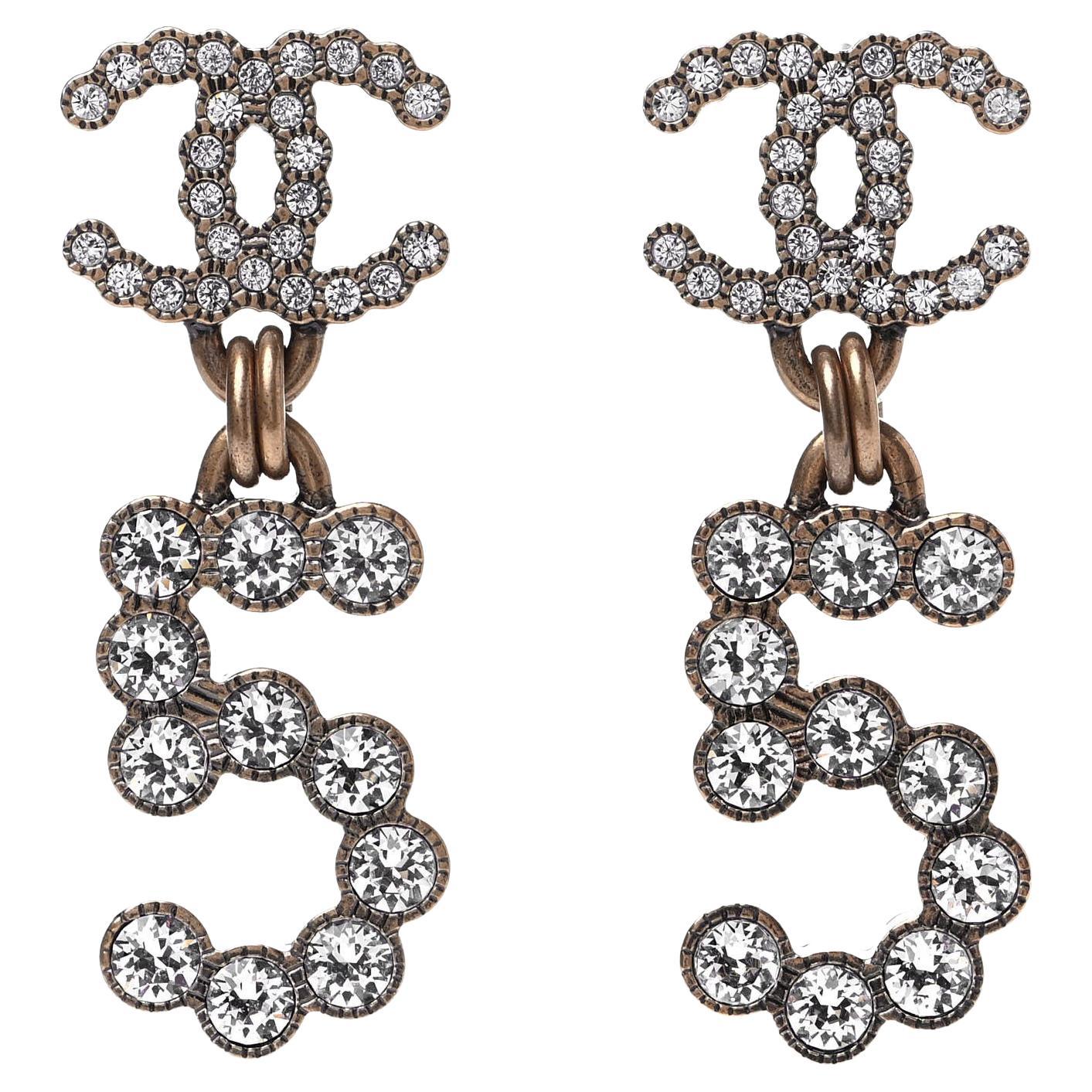 Chanel 2020 CC No 5 Crystal Drop Earrings 20S