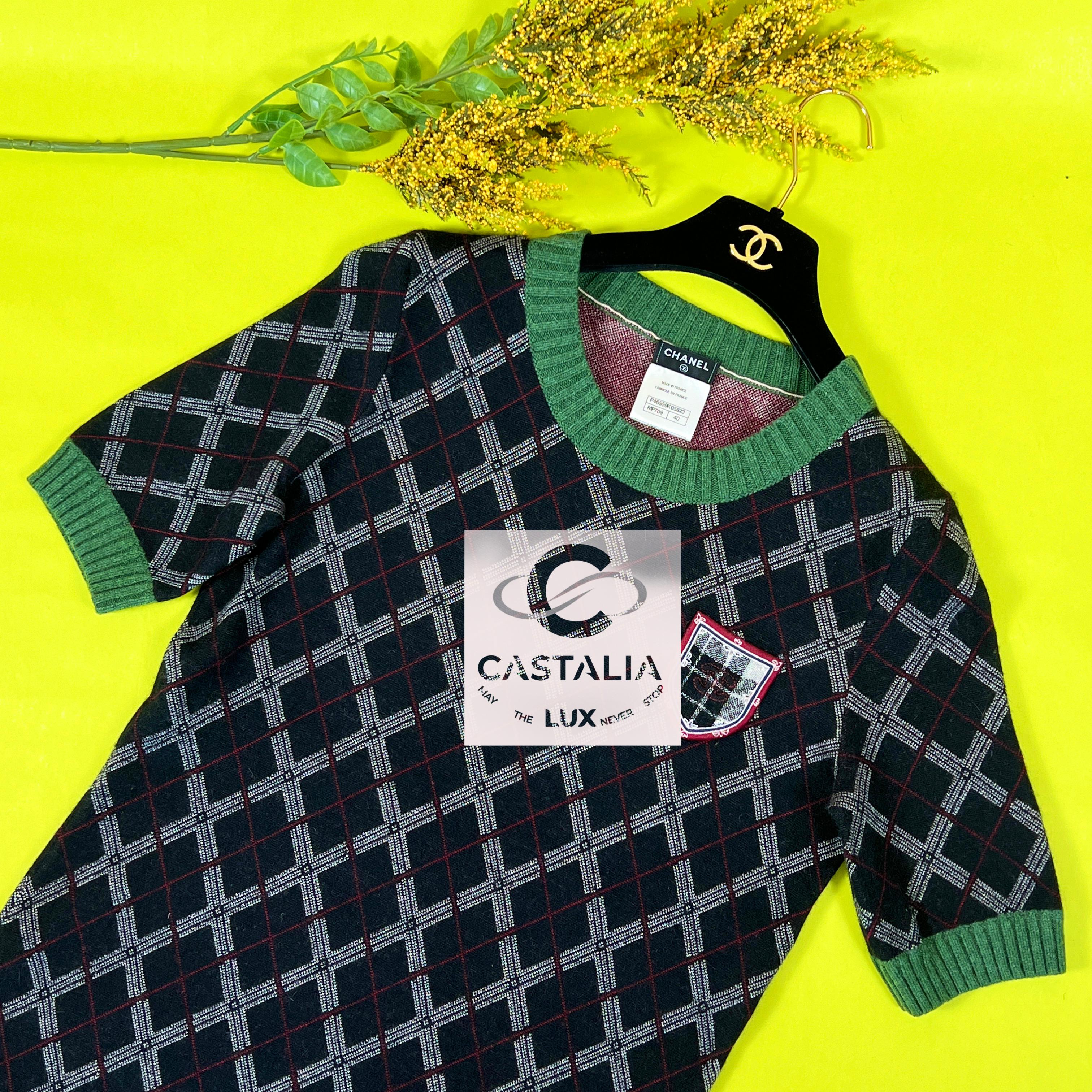 Chanel New CC Patch Tartan Cashmere Dress 40 FR 1