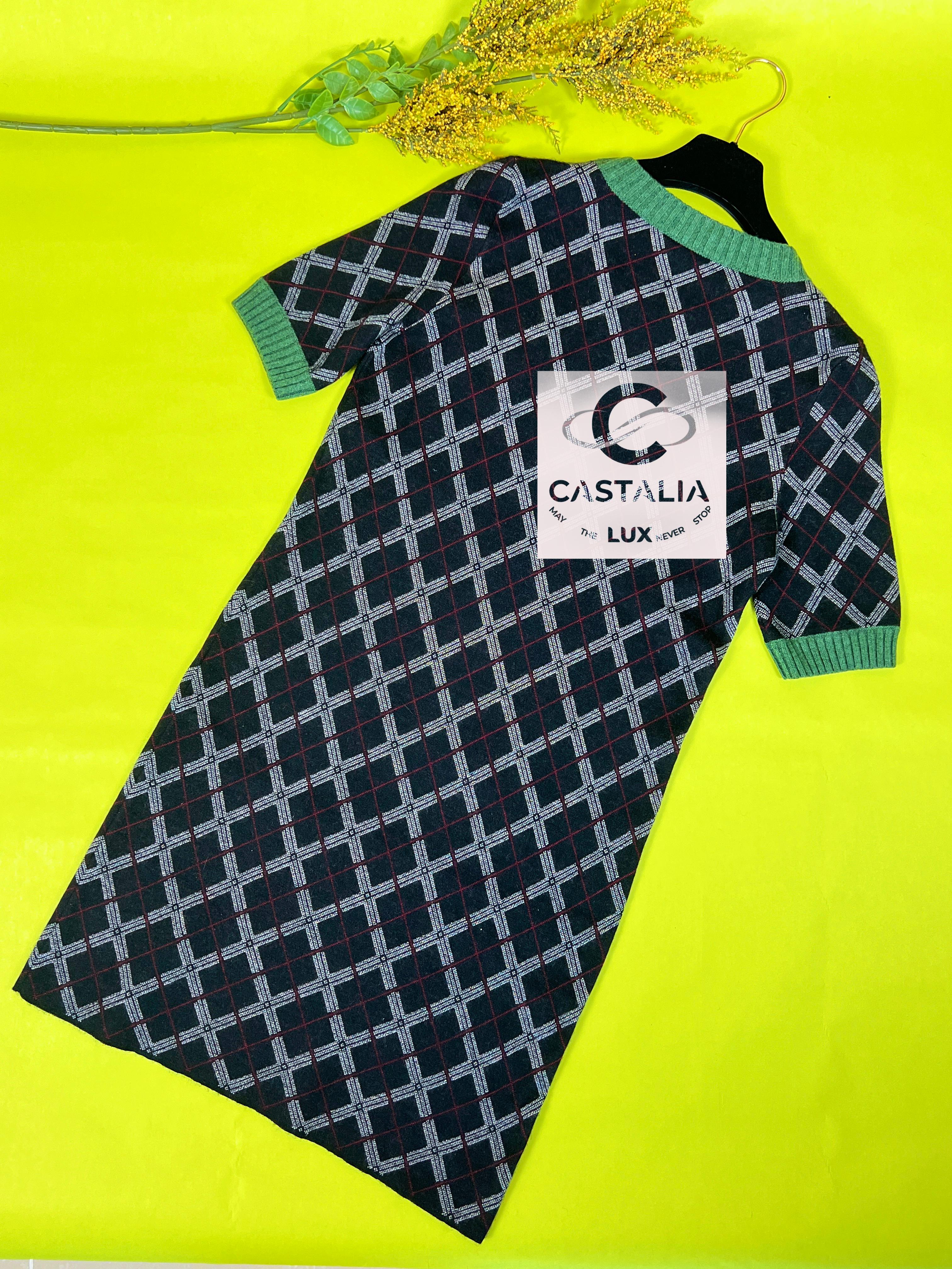 Chanel New CC Patch Tartan Cashmere Dress 40 FR 2