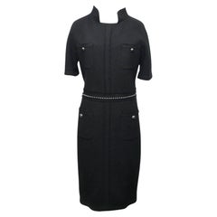Chanel New CC Pearl Belt Runway Black Tweed Dress