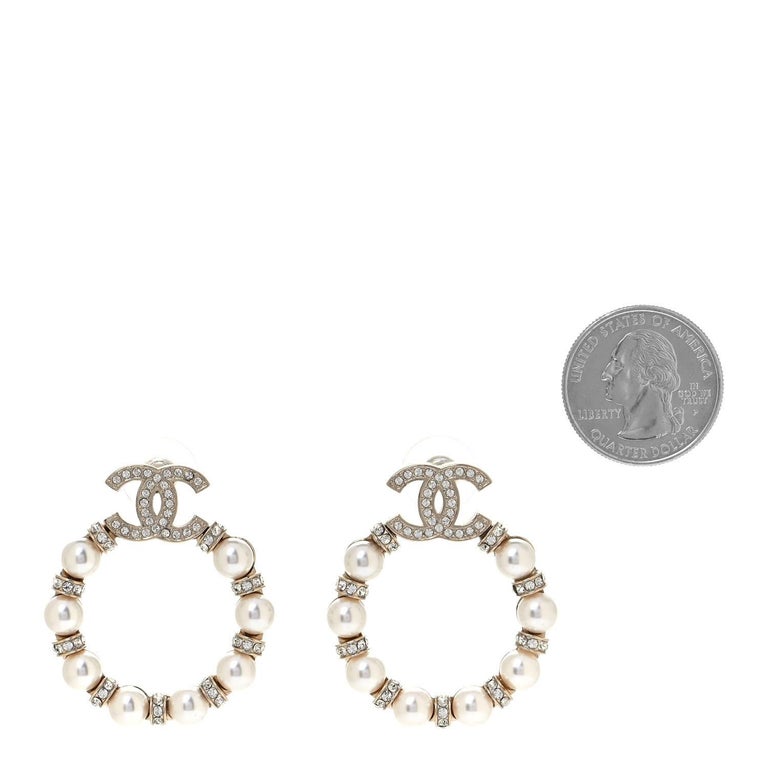 Chanel CC Faux Pearl Gold Tone Drop Earrings Chanel