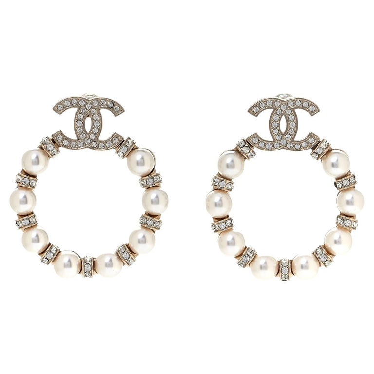 chanel pearl crystal earrings