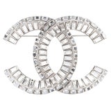 CHANEL Baguette Crystal CC Brooch Silver 708161