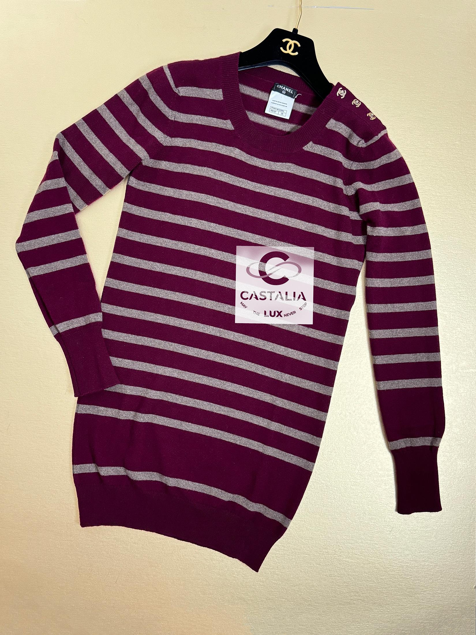 Chanel New CC Turnlocks Burgundy Cashmere Jumper 36 FR For Sale 4