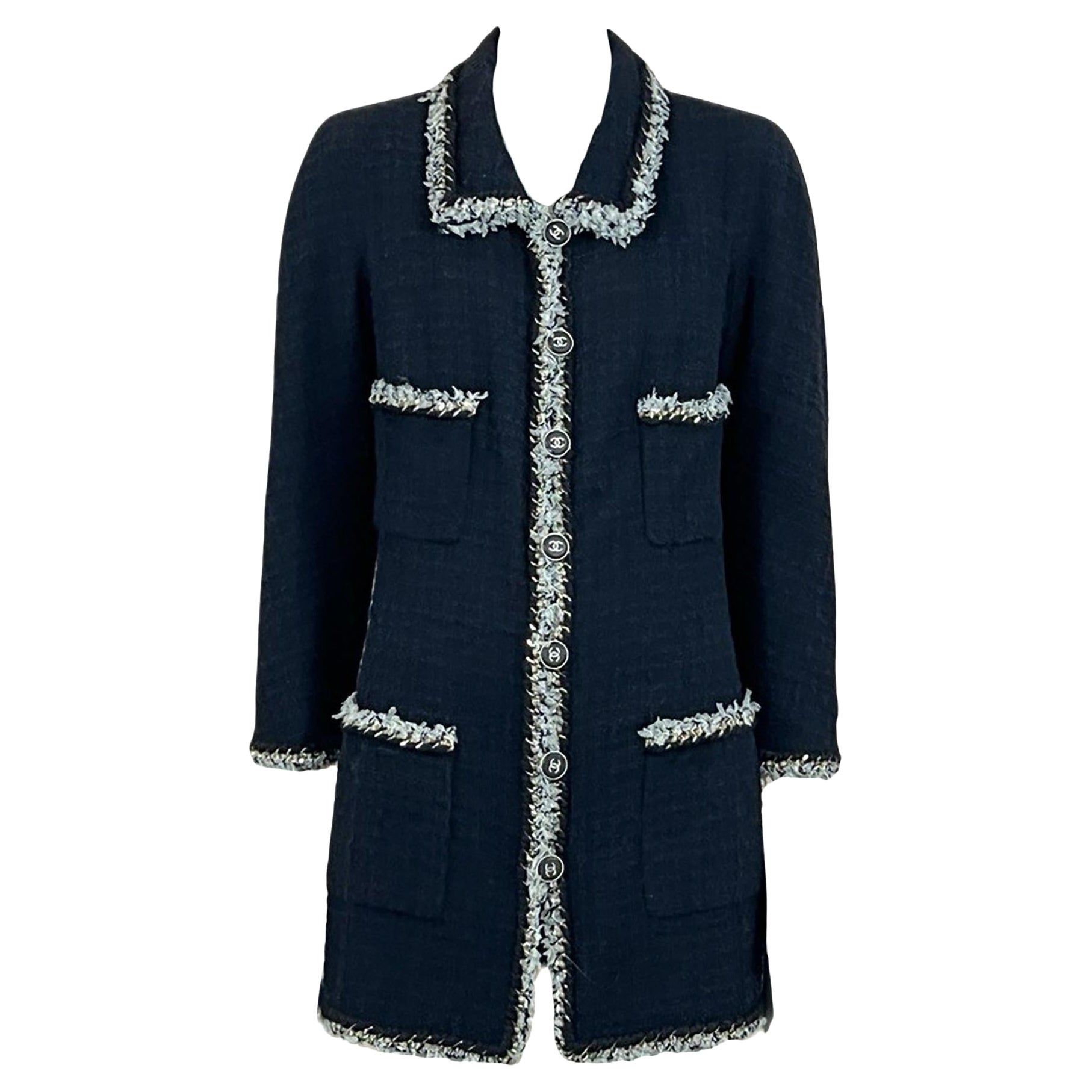 Chanel New Chain Link Trim Black Tweed Jacket
