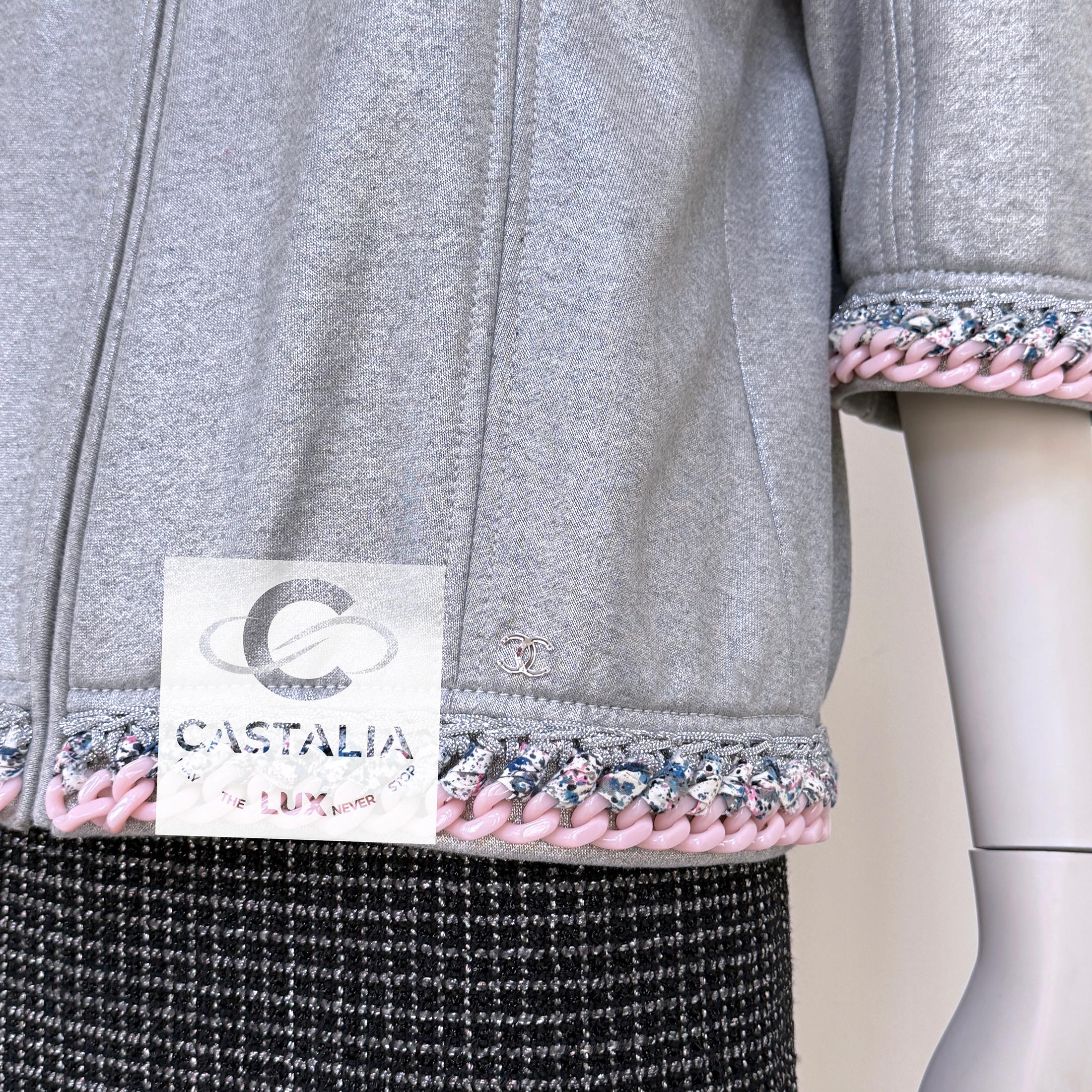 Chanel New Chain Link Trim Shimmer Grey Jacket 40 FR 5
