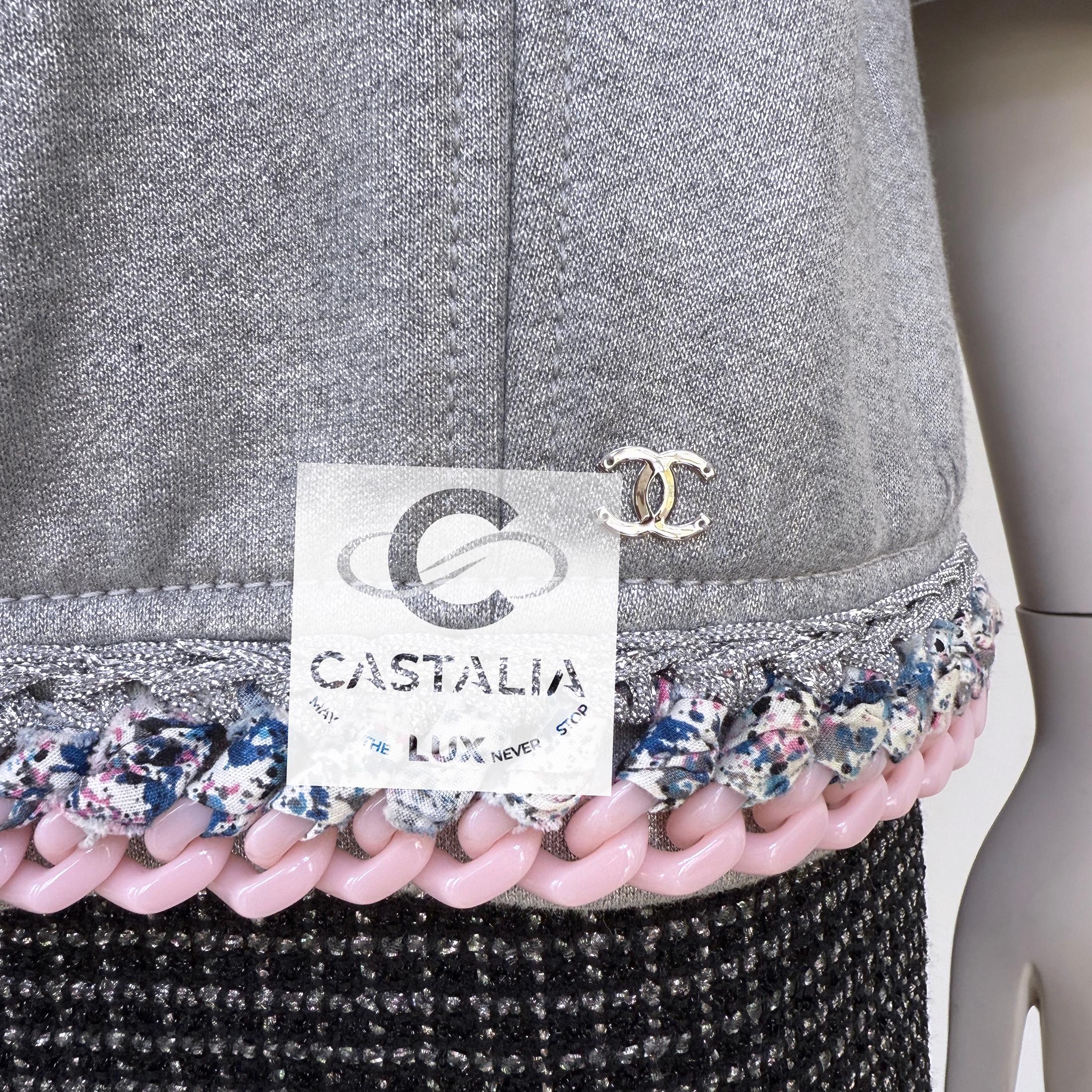Chanel New Chain Link Trim Shimmer Grey Jacket 40 FR 6