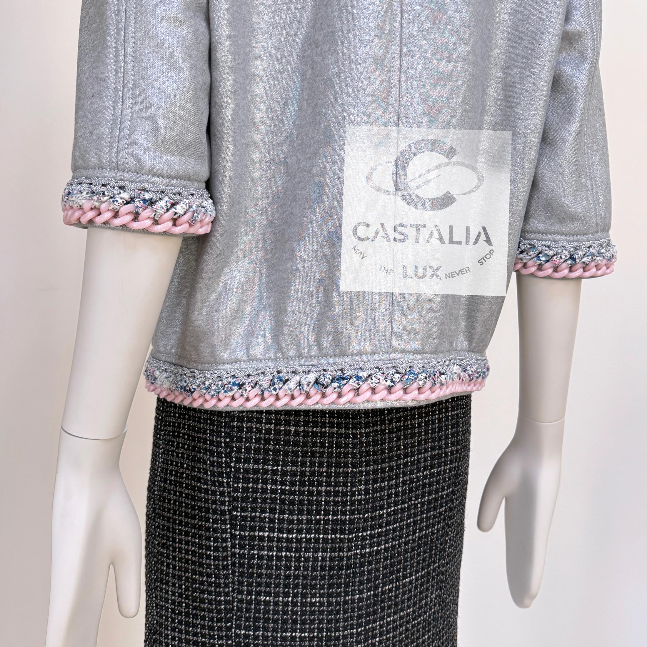 Chanel New Chain Link Trim Shimmer Grey Jacket 40 FR 8