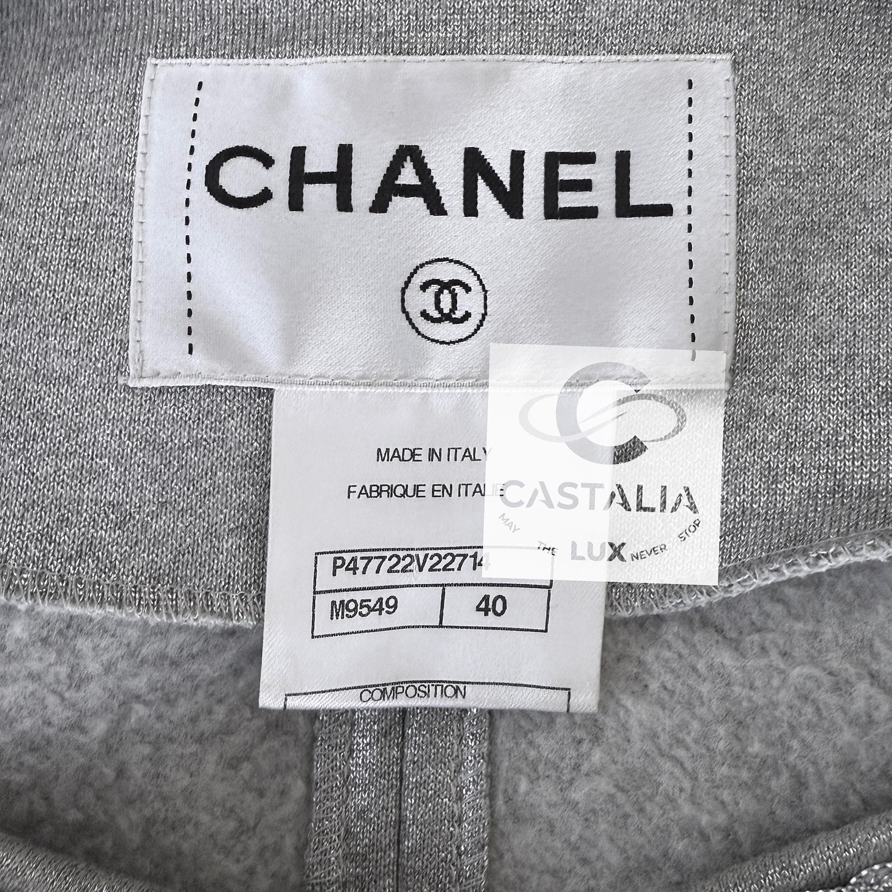 Chanel New Chain Link Trim Shimmer Grey Jacket 40 FR 10