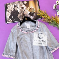 Chanel New Chain Link Trim Shimmer Grey Jacket 40 FR