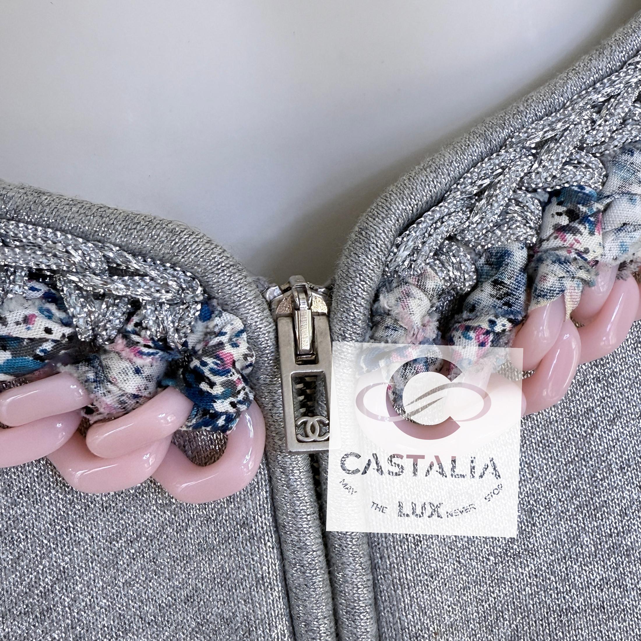 Chanel New Chain Link Trim Shimmer Grey Jacket 40 FR 1