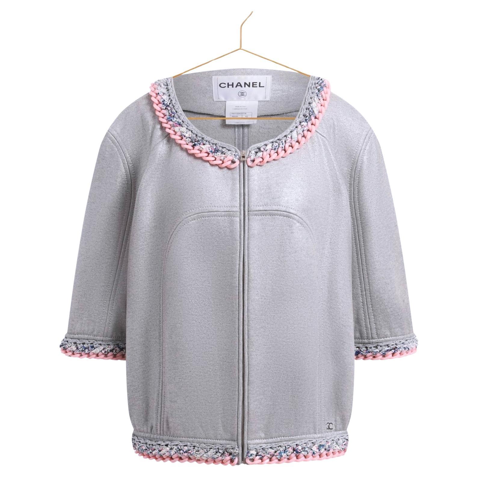 Chanel New Chain Link Trim Shimmer Grey Jacket 40 FR