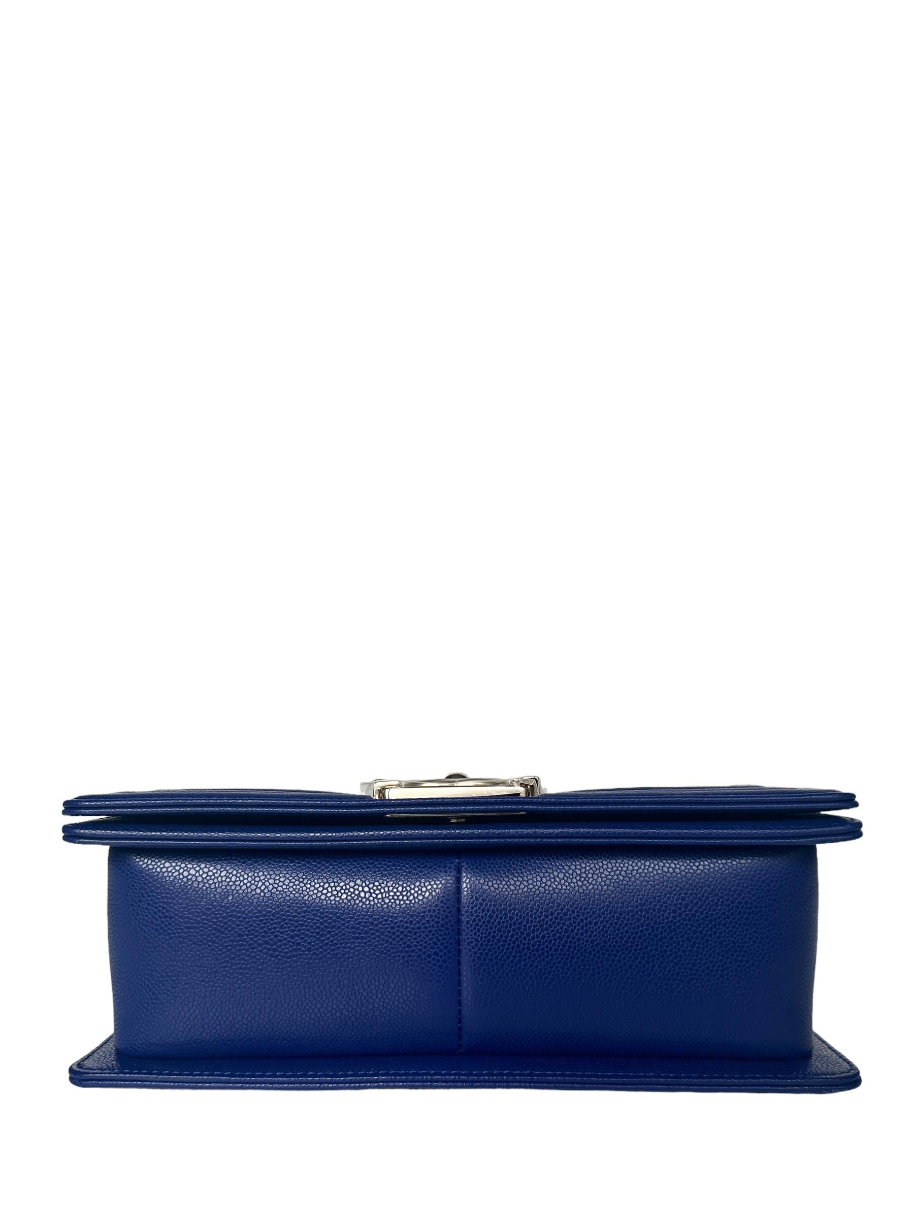 Women's Chanel NEW Cobalt Blue Caviar Leather Quilted Medium Boy Bag