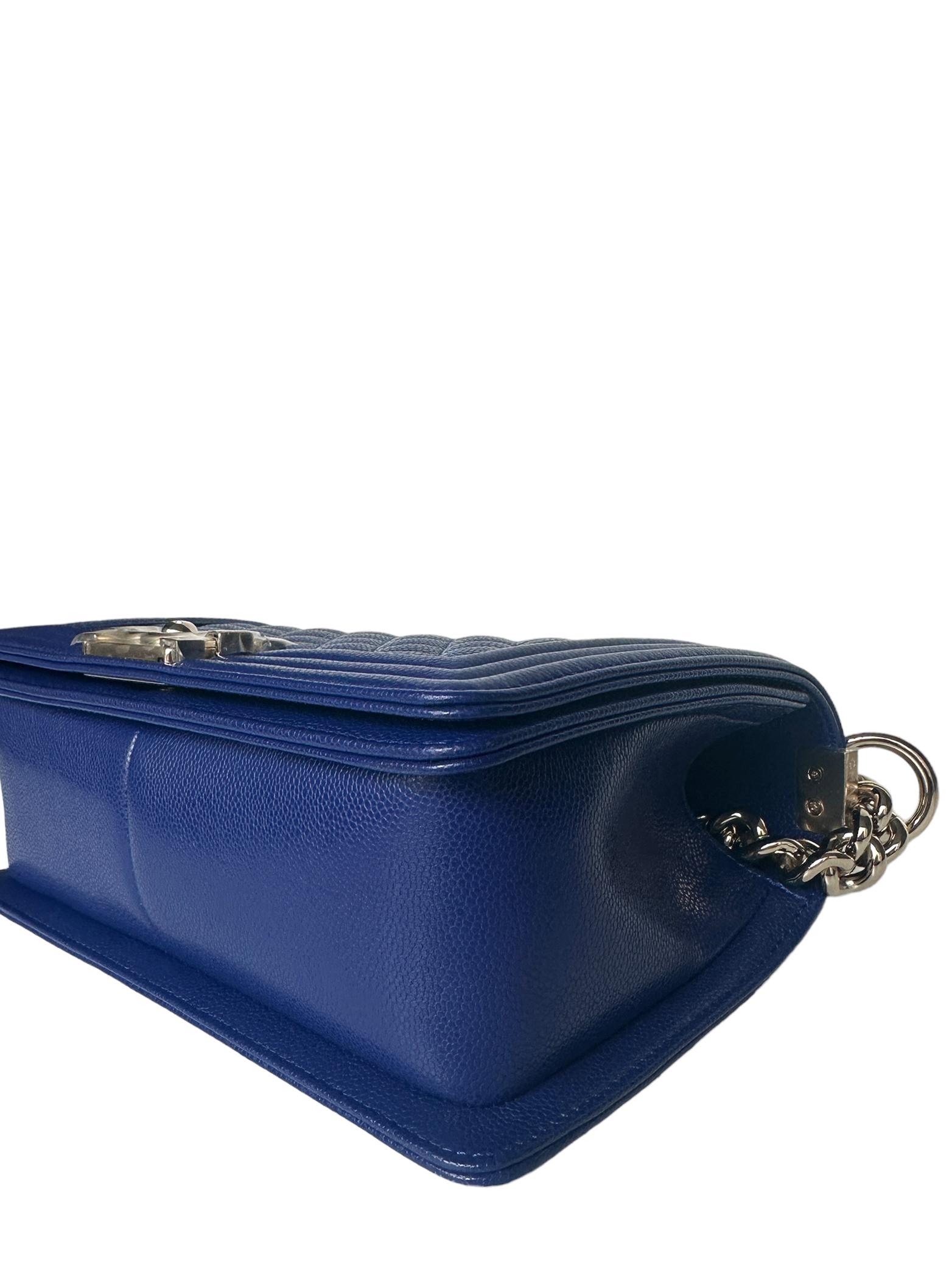 Chanel NEW Cobalt Blue Caviar Leather Quilted Medium Boy Bag 1