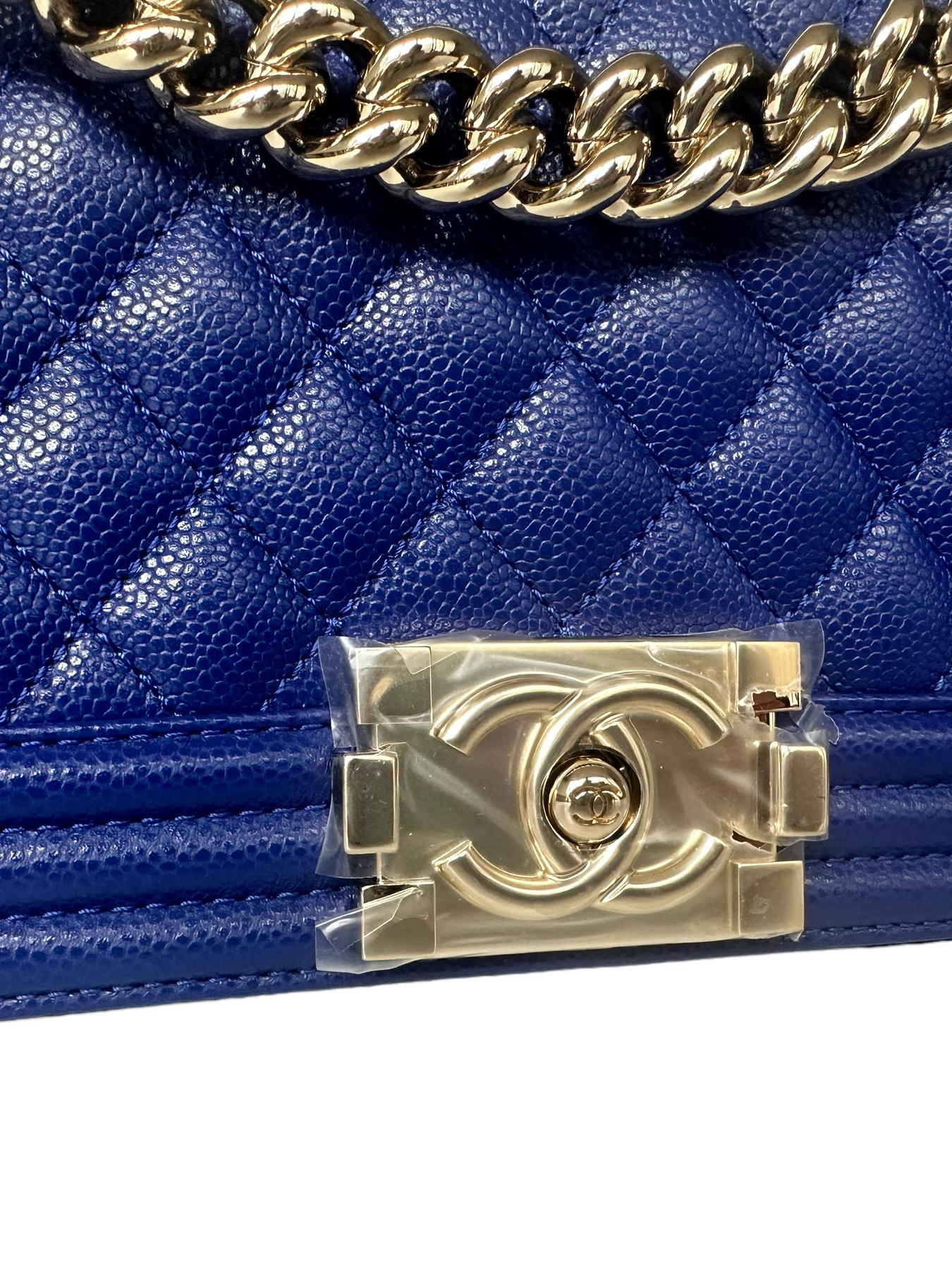 Chanel NEW Cobalt Blue Caviar Leather Quilted Medium Boy Bag 4