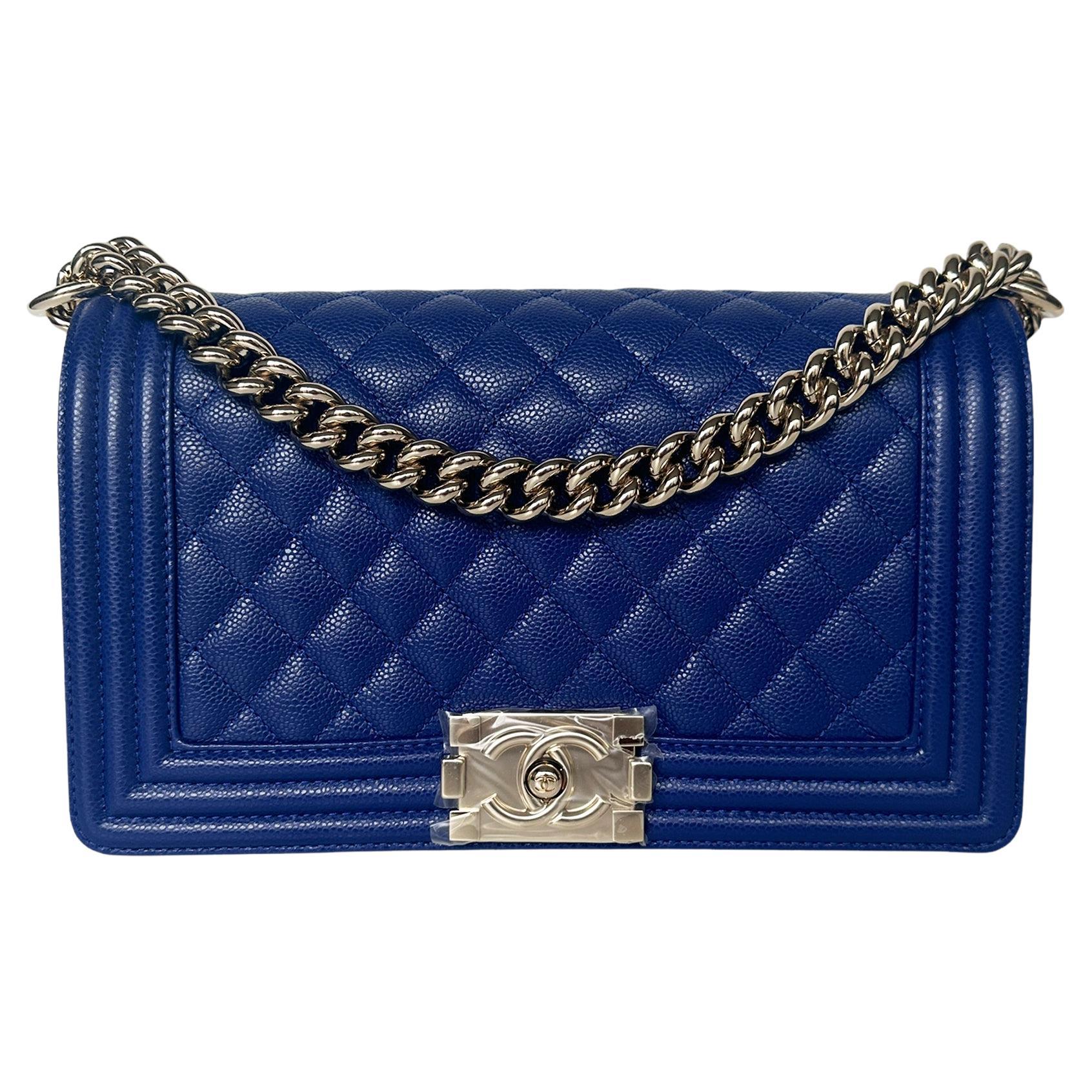 Chanel NEW Cobalt Blue Caviar Leather Quilted Medium Boy Bag
