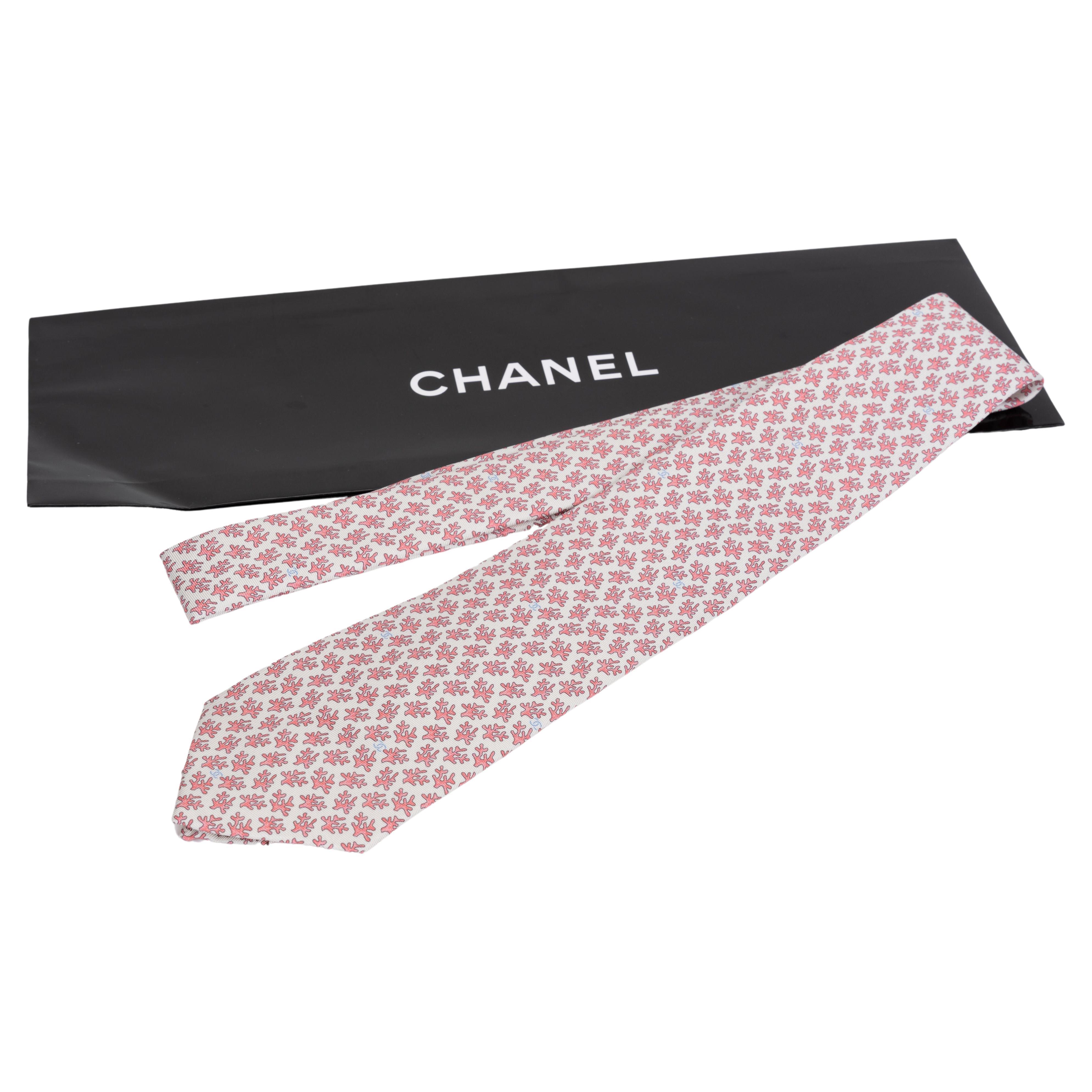 Chanel New Coral Branch Silk Tie For Sale