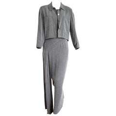 CHANEL "New" Couture Jacket and Long Dress Silk Grey Suit - Unworn 