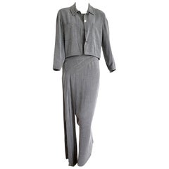CHANEL "New" Couture Jacket and Long Dress Silk Grey Suit - Unworn