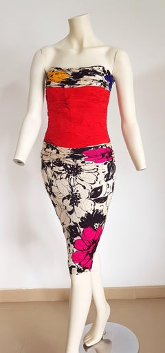 CHANEL "New" Couture Strapless Colorful Flowers Theme Silk Gown Dress - Unworn