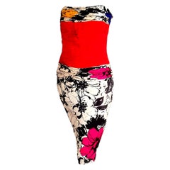 CHANEL "New" Couture Strapless Colorful Flowers Theme Silk Gown Dress - Unworn