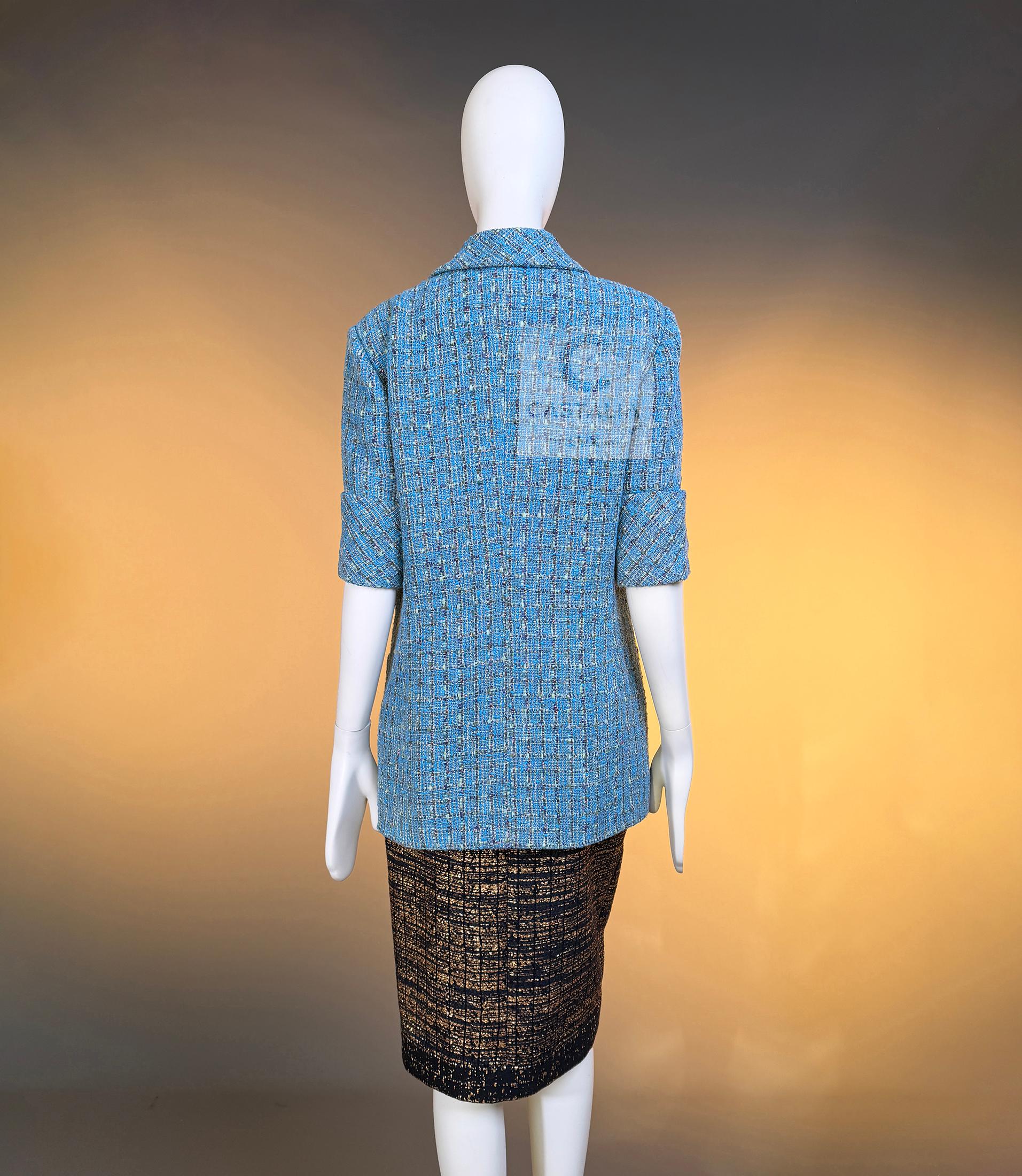 Chanel Nuovo Rinascimento Digitale Giacca in tweed blu 42 FR in vendita 13