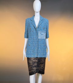 CHANEL New Digital Renaissance Blue Tweed Jacket 42 FR