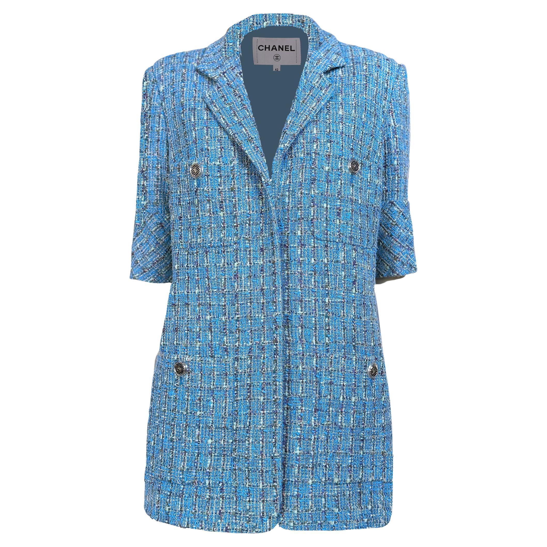 CHANEL New Digital Renaissance Blaue Tweedjacke 42 FR im Angebot