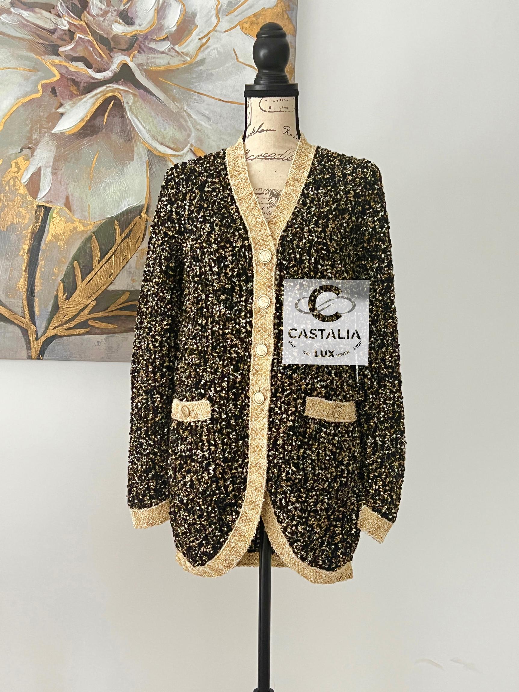 Black Chanel New Egypt Collection Lesage Tweed Cardi Jacket 44 FR