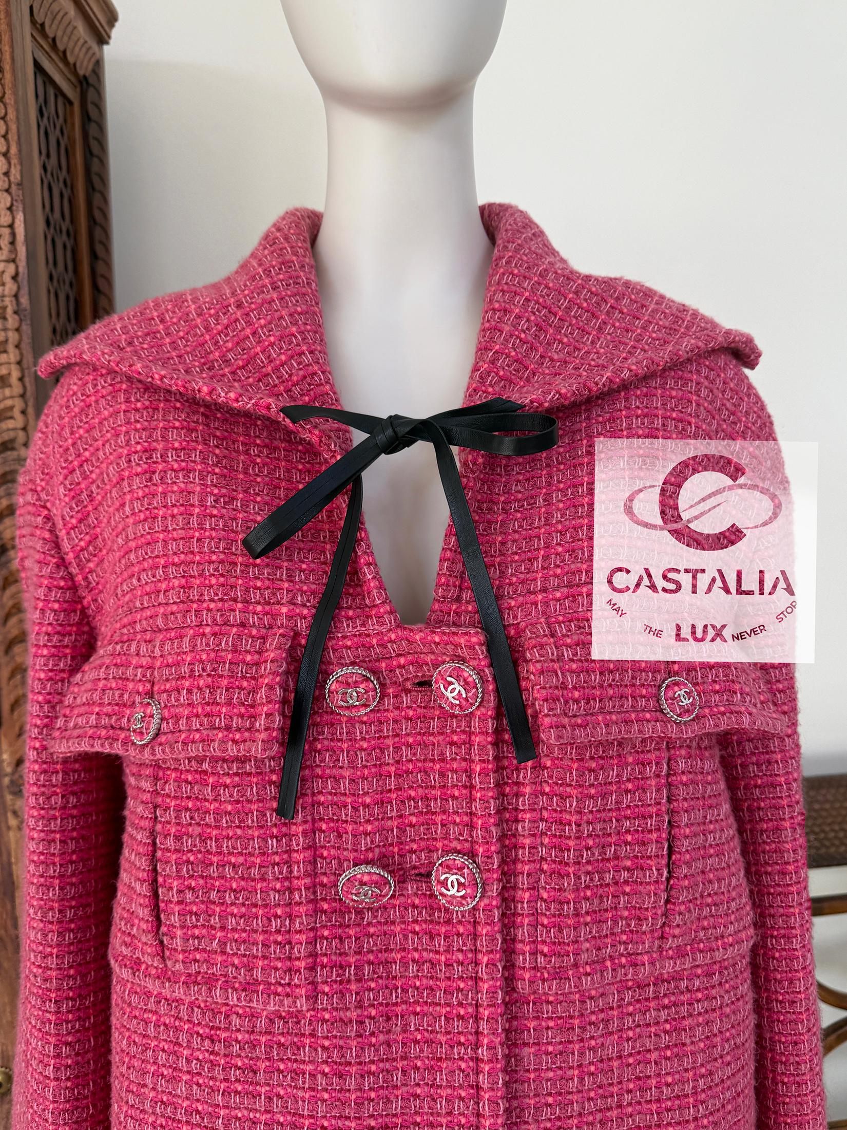 Women's or Men's Chanel New Globalization Runway Pink Tweed Jacket with Bow 46 FR