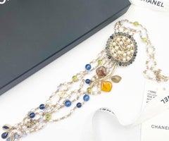 Chanel New Gold CC Colorful Flower Choker Long Dangle Beads Pearl Necklace