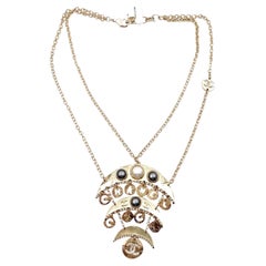 Chanel New Gold CC Moon Crystal Faux Pearl Chain Necklace