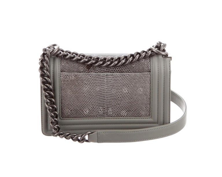 Chanel NEW Gray Lizard Skin Leather Exotic Small Evening Shoulder Flap ...