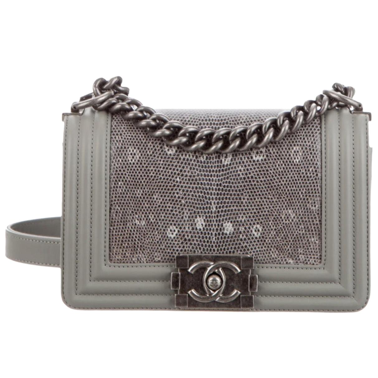 Chanel NEW Gray Lizard Skin Leather Exotic Small Evening Shoulder Flap Bag For Sale