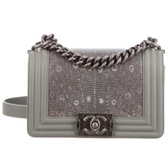 Chanel NEW Gray Lizard Skin Leather Exotic Small Evening Shoulder Flap Bag