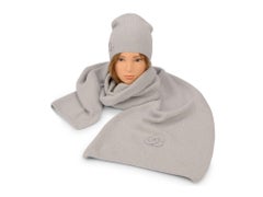 Chanel New Grey Cashmere Hat & Gloves Scarf Knit Set