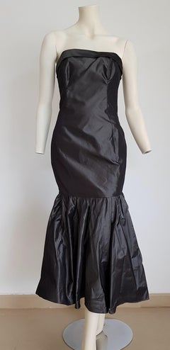 CHANEL "New" Haute Couture Strapless Anthracite Silk Gown - Unworn