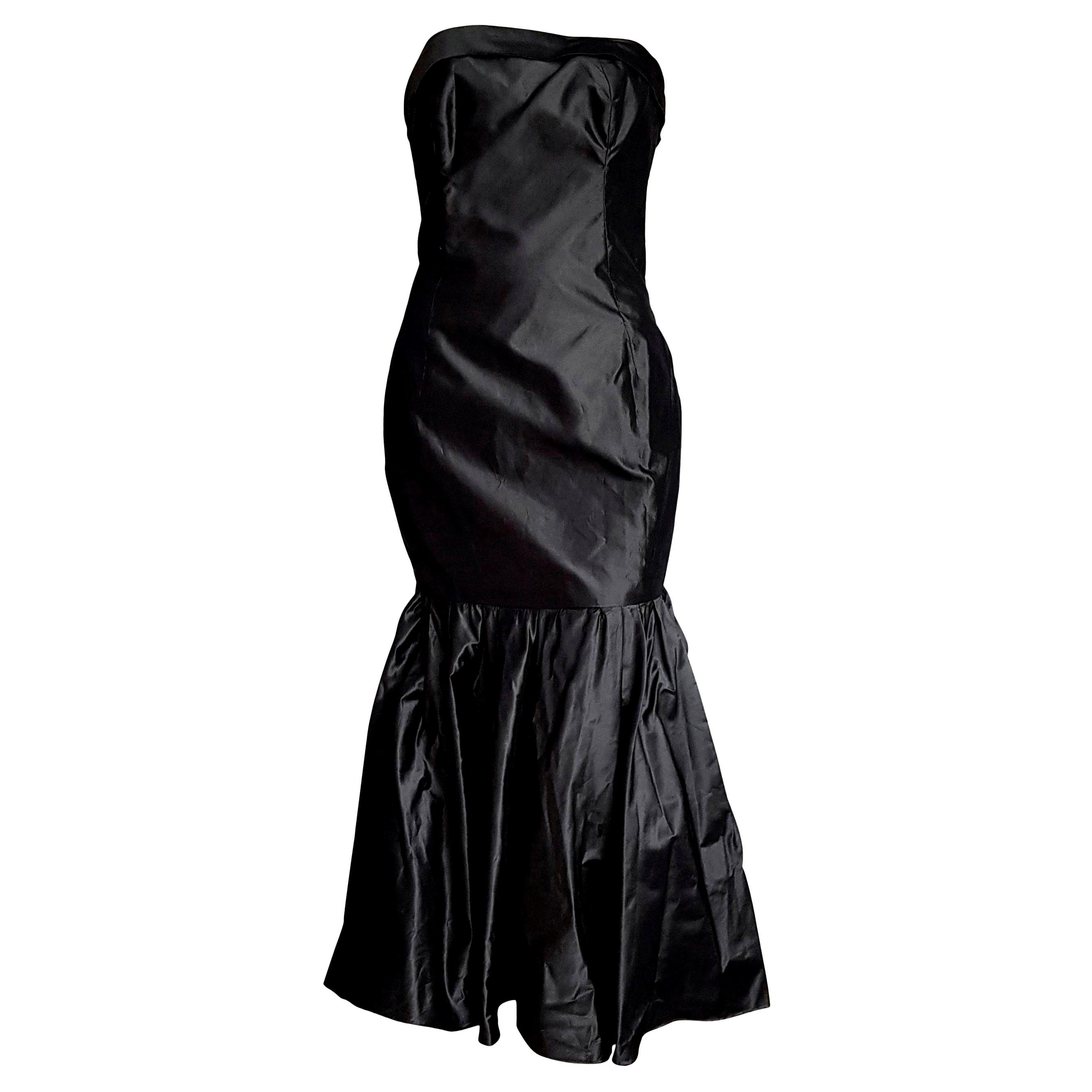 CHANEL "New" Haute Couture Strapless Anthracite Silk Gown - Unworn For Sale