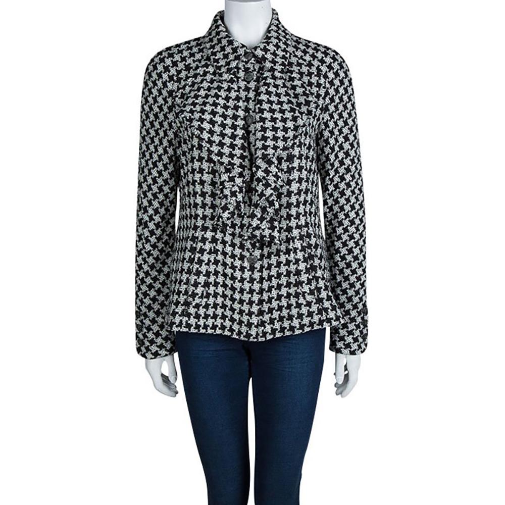 Chanel New Houndstooth Silk Tweed Jacket 42 FR 1
