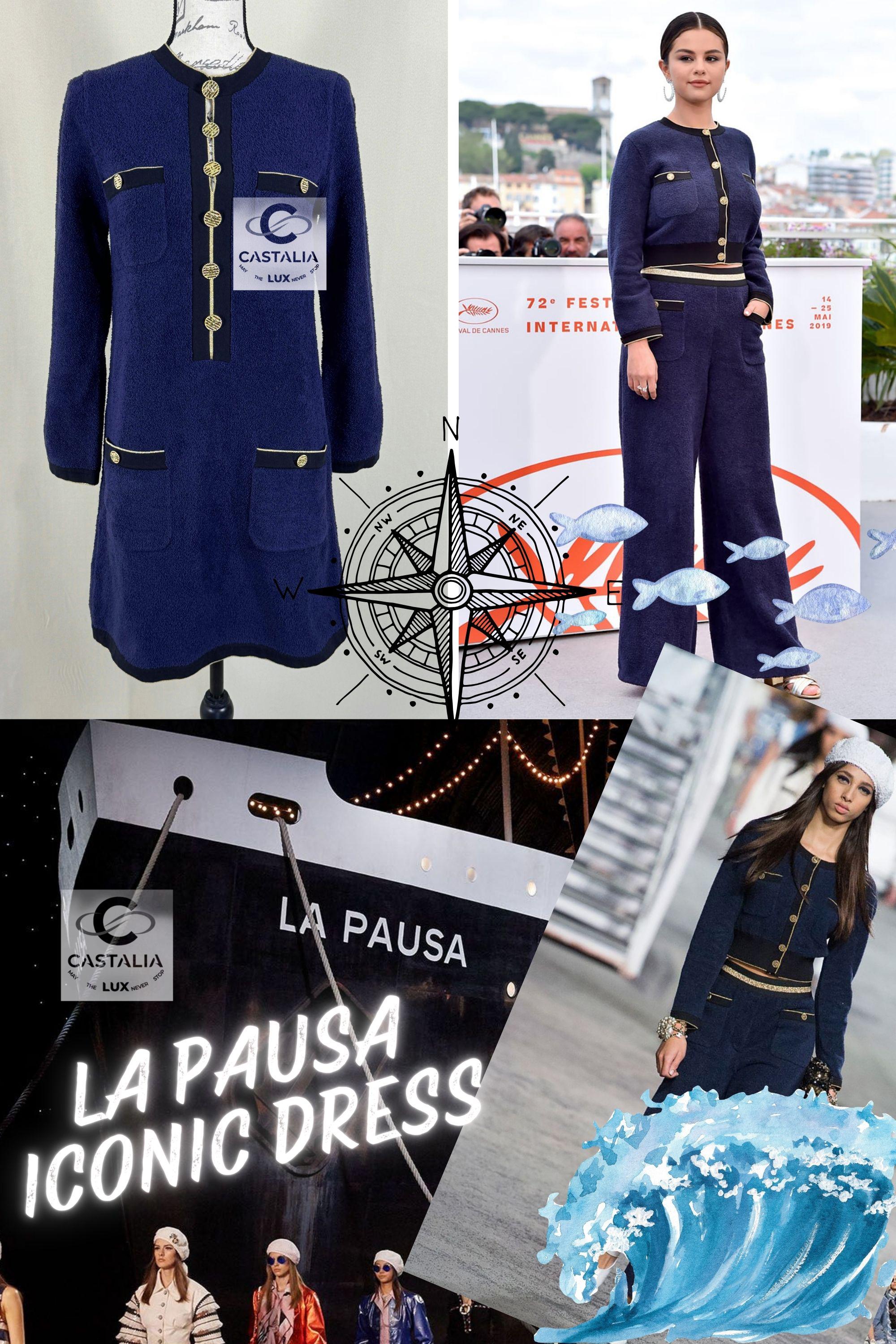 Icon Chanel navy dress from fabulous 2019 Cruise LA PAUSA Collection
As seen on many celebs !
- CC logo gold- tone buttons
- signature 4-pockets silhouette
Size mark 36 FR. Never worn.
