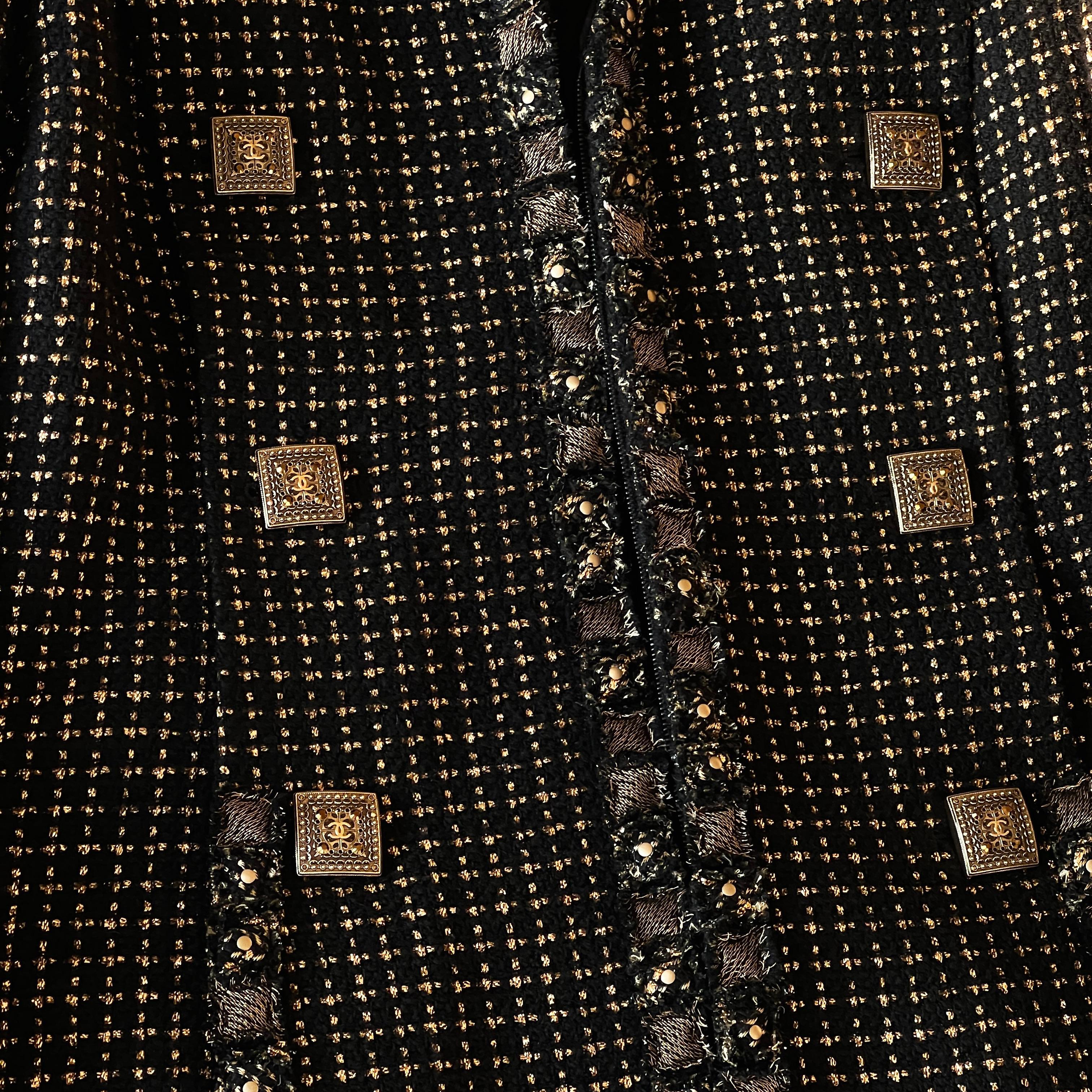 Chanel New Icon Paris / Byzance Black Tweed Jacket For Sale 13